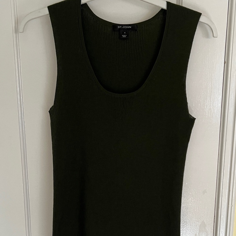 St. John Dark Green Ribbed Tank Top